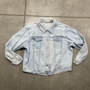 Faded Glory Denim Jacket Womens 18W/20W Light Stone Wash Trucker Jean Coat Plus